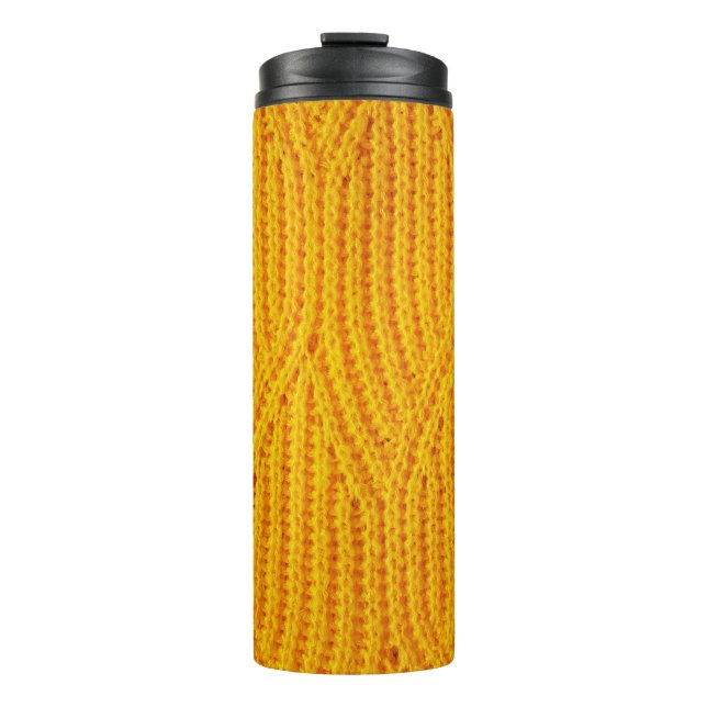 Garrafa Térmica Yellow knitted surface textile material background (Frente)
