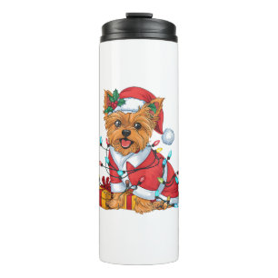 Garrafa Térmica Yorkie Xmas Lighting Papais noeis Yorkie Dog Natal