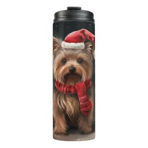 Garrafa Térmica Yorkshire Terrier Dog no Natal da neve