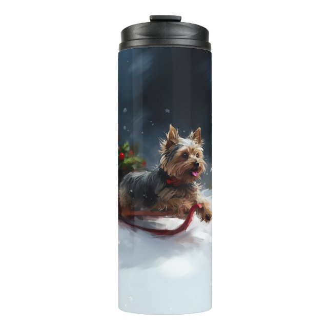 Garrafa Térmica Yorkshire Terrier Natal neve inverno (Frente)