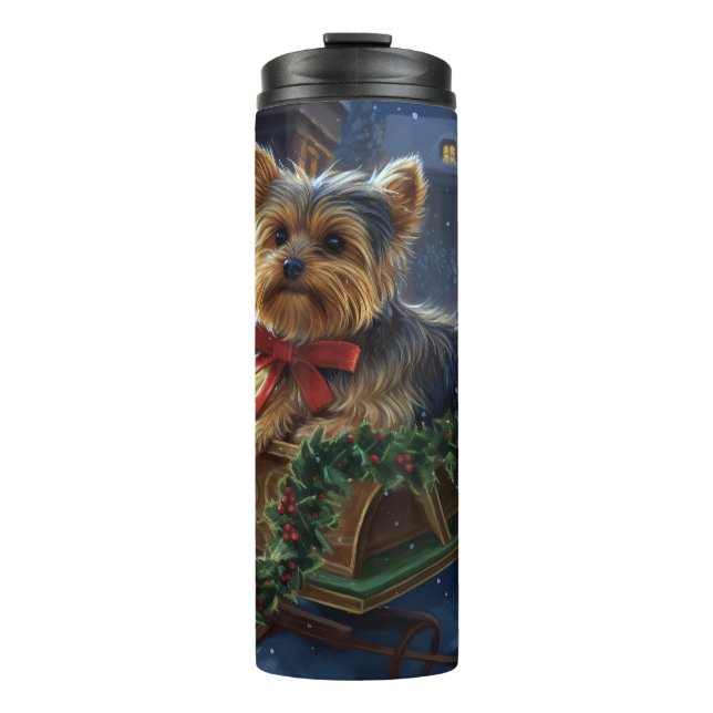 Garrafa Térmica Yorkshire Terrier Temporada de Natal (Frente)
