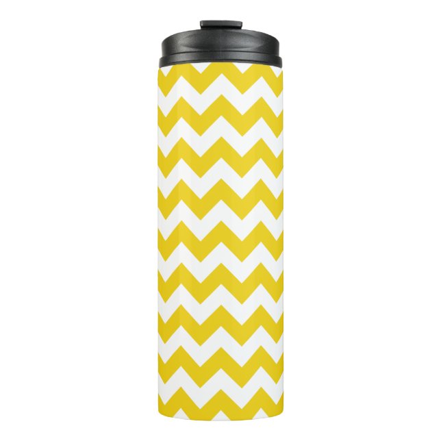 Garrafa Térmica Zigzag Amarelo, Chevron Amarelo, Padrão Geométrico (Frente)