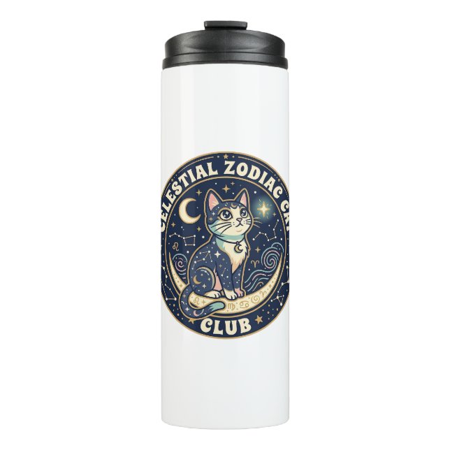 Garrafa Térmica Zodíaco Celestial Gato Fofo Camiseta Design - Cel (Frente)