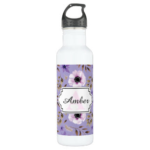 Garrafa Teste padrão botânico floral roxo tirado românt