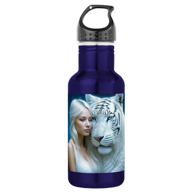 Garrafa Tigre Branco Místico e Mulher Personalizados (Frente)
