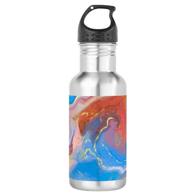 Garrafa Tinta de Álcool Marmoreada, Azul e Dourada (Frente)