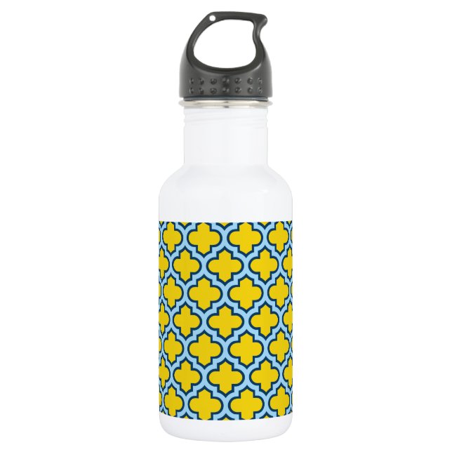 Garrafa Trellis Amarelo e Azul Bebê, Treliça, Quatrefoil (Frente)