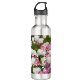 Garrafa Tulipas brancas brilhantes e cor-de-rosa num sol