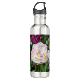 Garrafa Tulipas cor-de-rosa brilhantes num dia ensolarado