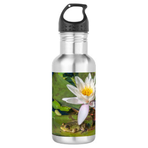 Garrafa Uma rã sob uma flor de nenúfar