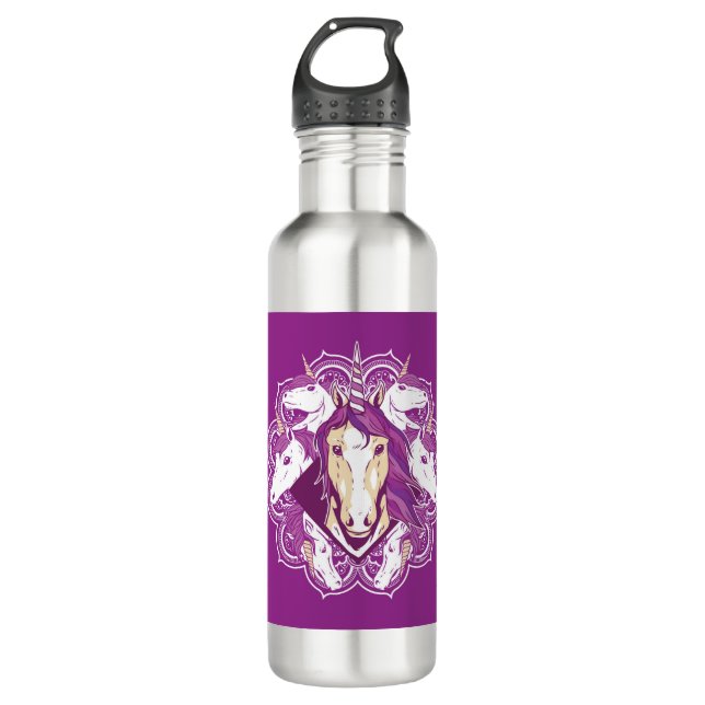 Garrafa Unicorn Roxo Mandala (Frente)