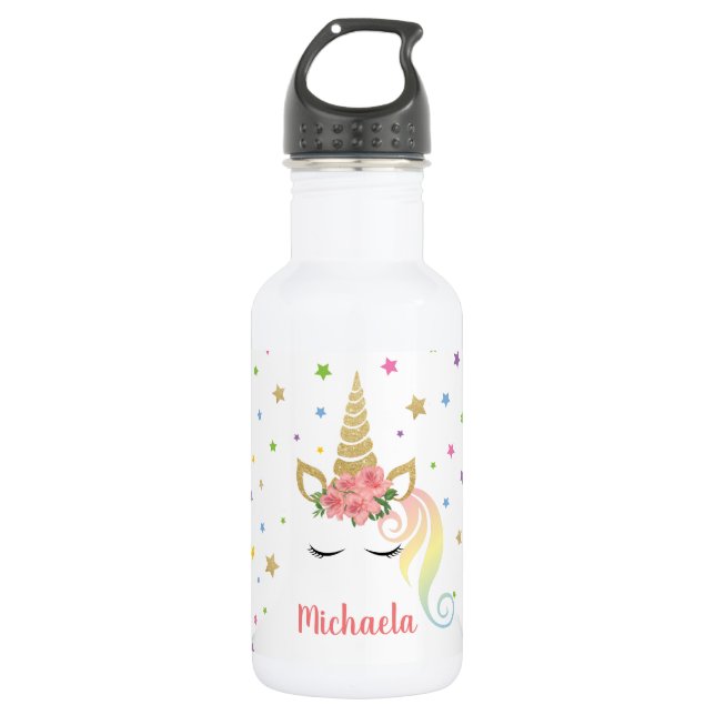 Garrafa Unicórnio Mágico Menina & Estrelas Personalizado (Frente)
