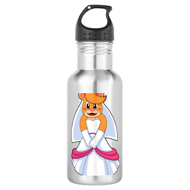 Garrafa Urso com vestido de noiva e véu (Frente)