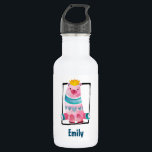 Garrafa Urso de Aquarela Cuja Coroa Veste Coroa<br><div class="desc">Uma garrafa de água personalizada com um urso de aquarela fofo vestindo uma coroa ouro. Este bicho branco é pintado a rosa e verde e decorado com corações em seu peito.</div>