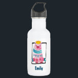 Garrafa Urso de Aquarela Cuja Coroa Veste Coroa<br><div class="desc">Uma garrafa de água personalizada com um urso de aquarela fofo vestindo uma coroa ouro. Este bicho branco é pintado a rosa e verde e decorado com corações em seu peito.</div>