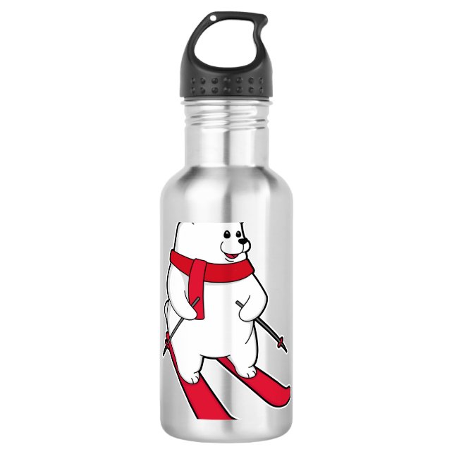 Garrafa Urso polar como esquiador com esqui (Frente)
