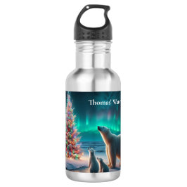 Garrafa Urso Polar Mãe Cubs Árvore De Natal Aurora Boreali