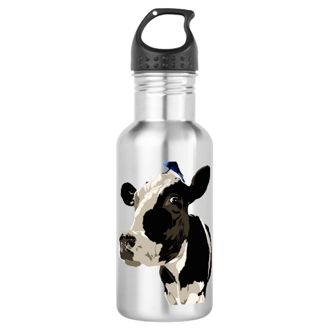 Garrafa Vaca com um pássaro azul em sua cabeça (Frente)