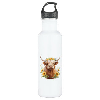 Garrafa Vaca Highland com Flor Amarelo de Girassol