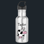Garrafa Vaca Sorridente Bela Personalizada<br><div class="desc">Uma vaca sorridente personalizada com seu nome. Edite o nome mostrado na modelo de design para uma garrafa de água personalizada.</div>