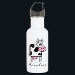 Garrafa Vaca Sorridente Monograma<br><div class="desc">Um desenho animado de vaca sorridente com um monograma personalizado. Substitua o texto da amostra pelo seu nome,  iniciais ou outro texto para um presente personalizado ou trate por si mesmo. Esta garrafa de água é uma boa escolha para amantes de os animais e para aqueles que amam vacas.</div>