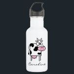 Garrafa Vaca Sorridente Monograma<br><div class="desc">Um desenho animado de vaca sorridente com um monograma personalizado. Substitua o texto da amostra pelo seu nome, iniciais ou outro texto para um presente personalizado ou trate por si mesmo. Esta garrafa de água é uma boa escolha para amantes de os animais e para aqueles que amam vacas.</div>