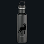 Garrafa Veado com chaminés pretas<br><div class="desc">Garrafa de água com uma imagem com uma rena de silhueta preta com grandes chifres.</div>