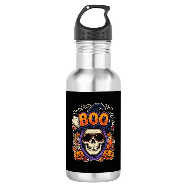 Garrafa Vector de Óculos de Sol Crânio Boo do Halloween (Frente)