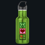 Garrafa Vegetariano do amor da paz<br><div class="desc">Eu como somente frutas,  vegetais e grões. Nenhuma carne animal para mim.</div>