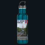 Garrafa Ver Oslo Norway Vigeland viagem souvenir<br><div class="desc">Noruega Escandinávia,  Oslo Vigeland Park,  bandeira norueguesa,  viagem souvenir,  garrafa de água. Você pode adicionar seu próprio texto.</div>