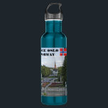 Garrafa Ver Oslo Norway Vigeland viagem souvenir<br><div class="desc">Noruega Escandinávia,  Oslo Vigeland Park,  bandeira norueguesa,  viagem souvenir,  garrafa de água. Você pode adicionar seu próprio texto.</div>