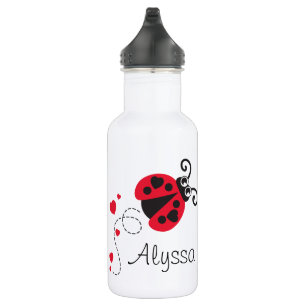 Garrafa vermelha das bebidas dos corações do nome