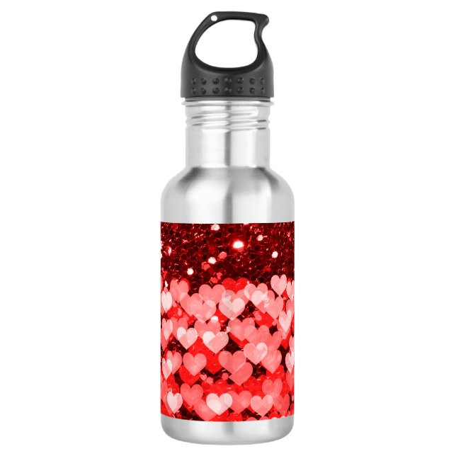 Garrafa Vermelhos e Corações Brancos Faux Glitter (Frente)