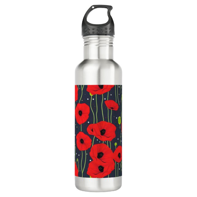 Garrafa Vibrant Modern Red Poppies Pattern Art (Frente)