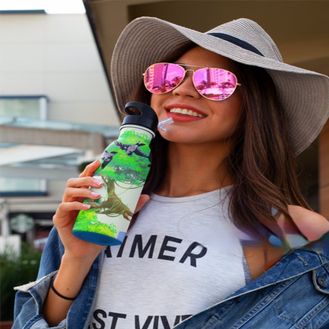 Garrafa Vida na Floresta primavera com Aves e Esquilo - Na (Criador carregado)