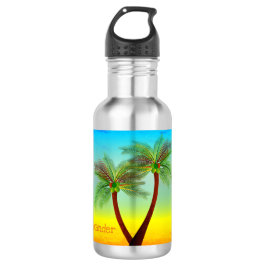 Garrafa Vida Tropical Abstrata Silhueta de Palmeira Rede d