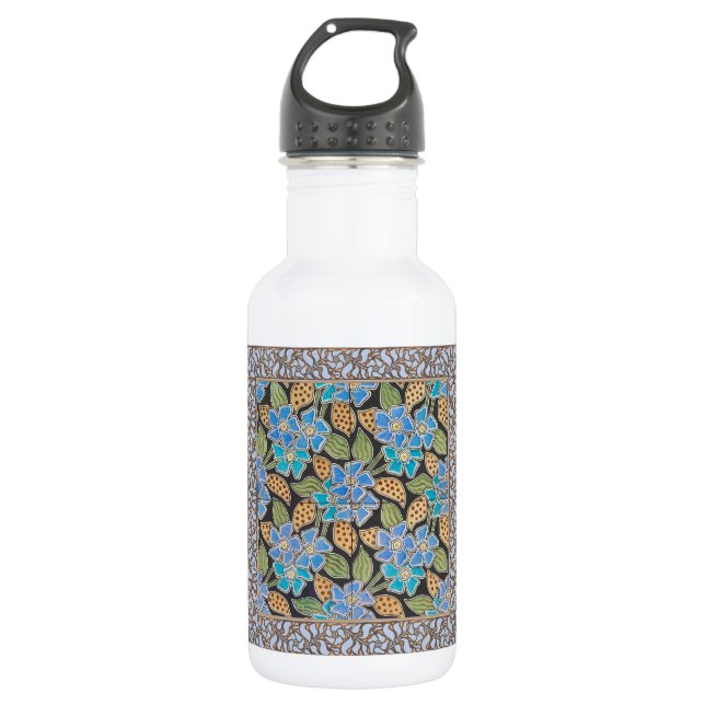 Garrafa Vincária Azul Ornamentada Floral Arte Nova Clássic (Frente)