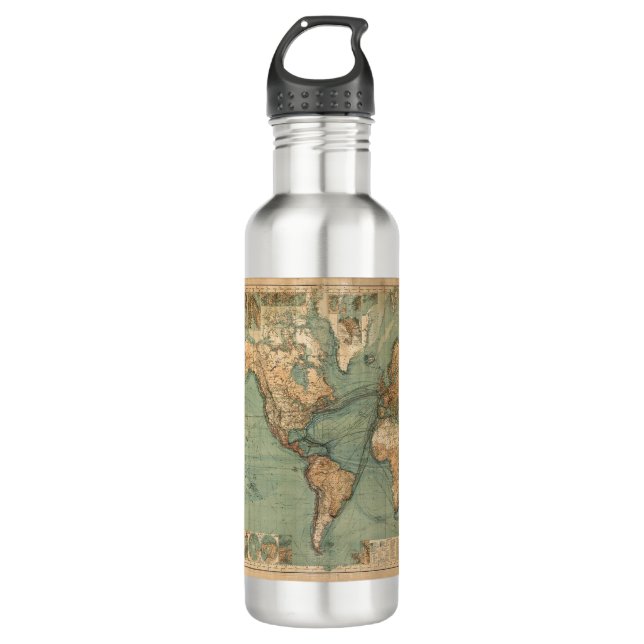 Garrafa Vintage Antigo Mapa Mundial Antiquado (Frente)