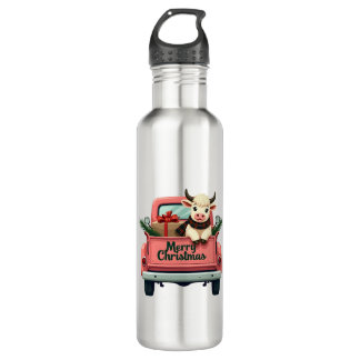 Garrafa Vintage Merry Christmas Highland Cow in Pink Farm 