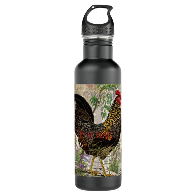 Garrafa Vintage Rooster French Collage Pet Fazenda (Frente)