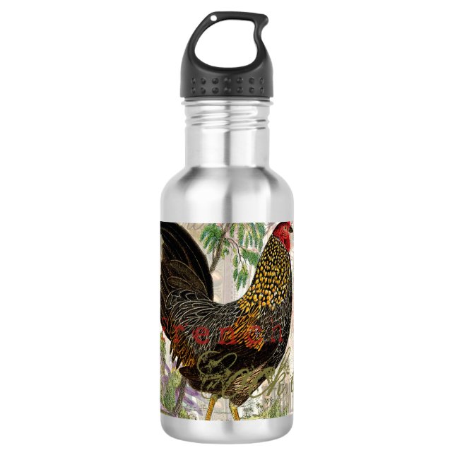 Garrafa Vintage Rooster French Collage Pet Fazenda (Frente)