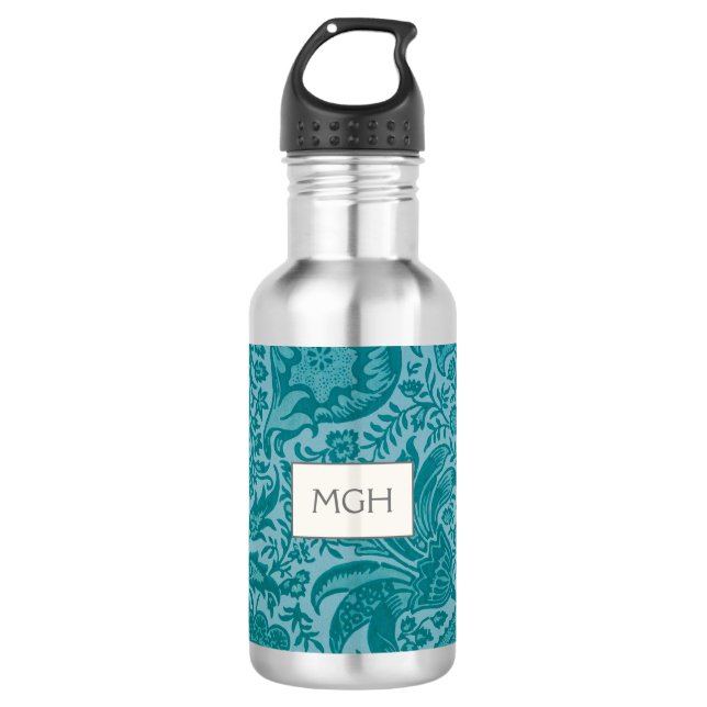 Garrafa Vintage William Morris Teal Botanograma Monograma (Frente)