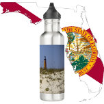 Garrafa Vista do farol de entrada Ponce de Praia<br><div class="desc">Você gosta de faróis? Esta garrafa de água tem uma fotografia do farol de Ponce De Leon na Ponce Inlet,  na praia.</div>