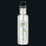 Garrafa Watercolor Wildflower Daisy Elegant Script Name<br><div class="desc">Aquarela pintada com flor de margarida selvagem com nome personalizável em uma fonte moderna elegante.</div>