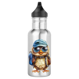 Garrafa Wise Owl com a mochila azul, chapéus e uma pálpebr