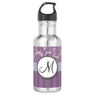 Garrafa Wisps florais & listras da lavanda com monograma