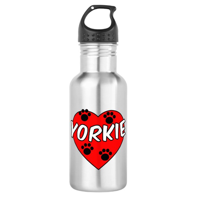 Garrafa Yorkie Dog Paw Prints E Red Heart (Frente)