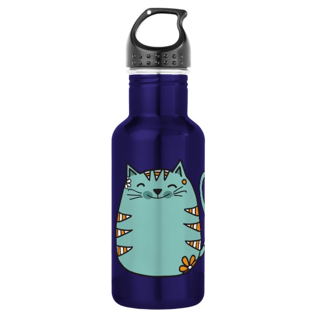 Garrafas de água com nome personalizado Feliz Cat (Frente)