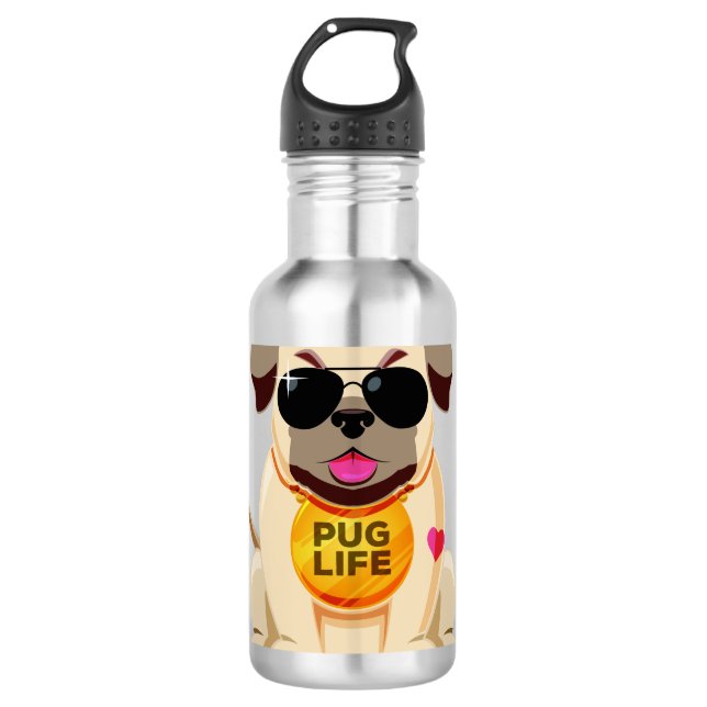Garrafas de água com nome personalizado Pug Life (Frente)