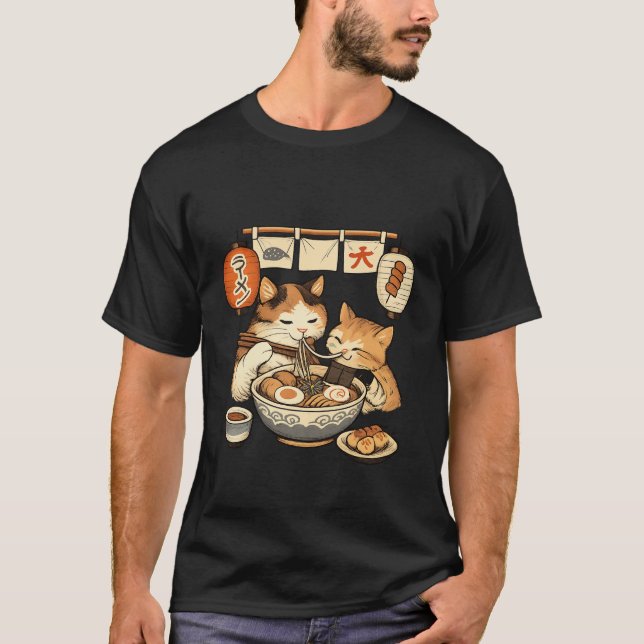 Gata Mãe e Kitten Ramen Camisa – Fofo Japonês  (Frente)